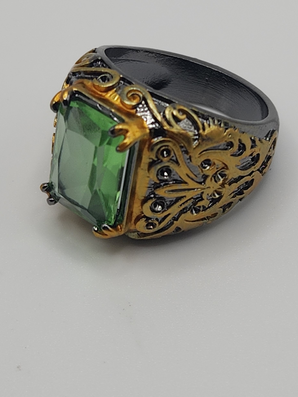 Baroque Emerald Green Statement Ring Gothic Filigree Cocktail Ring Unisex